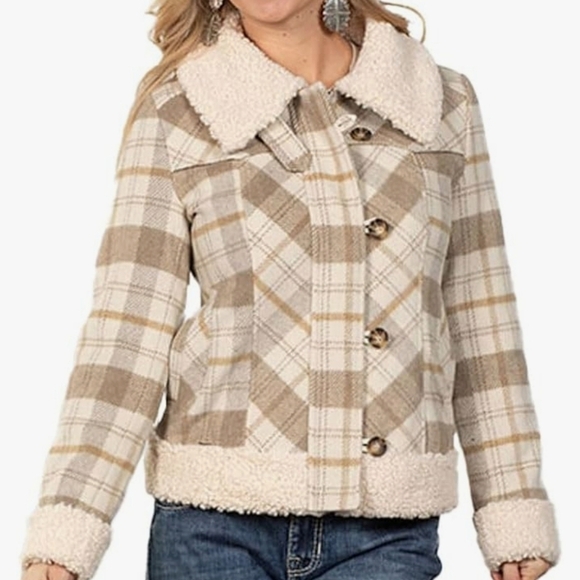 Powder River Outfitters Ladies Natural Wool Plaid Coat PRWO92RZYU XL